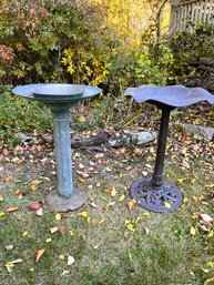 BY/ 2 Bird Baths: One Metal - Appears To Be Copper With Removable Center Bowl, One Resin/Plastic