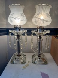 DR/ 2pcs - Vintage Small Glass And Prisms Table Lamps