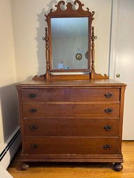 2B/ 2pcs - Vintage Wood Dresser And Mirror