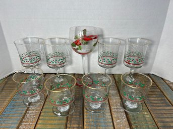 AD7/RER 9pcs: Assorted Christmas Drinking Glasses -libbey Etc