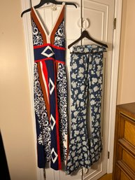 3B/ 2pcs - 1960's Style Tori Richard Honolulu Dress Size 10 & Bell Bottom Jeans By Mumu Blue Size 27