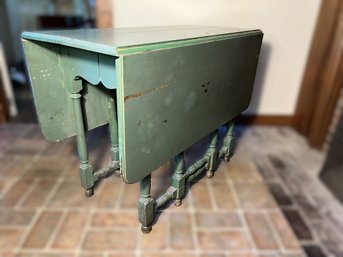 K/ Vintage/Antique Green Painted Drop Leaf Gate Leg Wooden Table