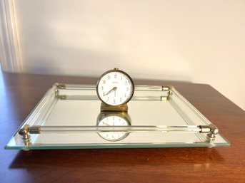 1BR/ 2pcs - Vanity Top Mirror Tray And Seth Thomas Alarm Clock