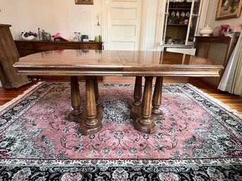 DR/ Beautiful Vintage Fruitwood Dining Table, Double Pedestal, 2 Extra Leaves