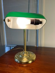 1BR/ Brass And Green Bankers Lamp With Pull Chain