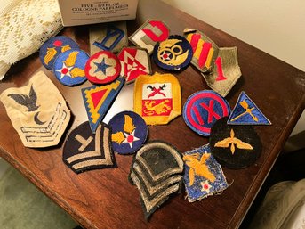2B1/ Box 50 Plus Pieces - Collection Of Vintage Military Patches, Ribbons And Pins
