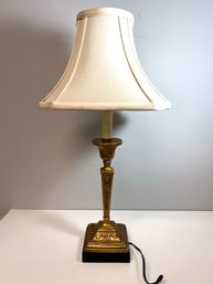Lamp #2 - Lovely Gilt Carved Table Lamp W Neutral Colored Cut Corner Inverted Square Bell Shade