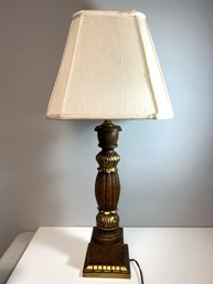 Lamp #3 - Brown Wood Gilt Carved Accent Table Lamp W Neutral Colored Cut Corner Square Shade