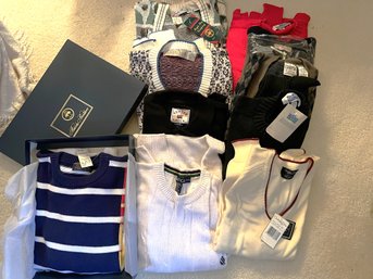 BR/ Bag Of 10 Assorted NWT Men's Sweaters Size M - Brooks Brothers, Christian Dior, Nautica, B Teller Etc