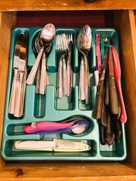 K/ Drawer - Plastic Cutlery Tray W Set Pfaltzgraff Stainless Flatware & Misc Knives, Baby Spoons Etc