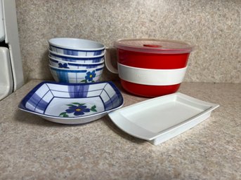 K/ 7pcs - Melamine Small Bowls, Plastic Butter Tray, 'Decor' Vented Plastic Bowl