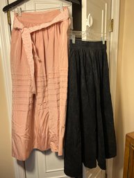 3B/ 2pcs - Vintage Pink Satin Skirt And Black Swede Skirt