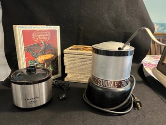 K/ 3 Pc Vintage - Helmco Electric Hot Fudge Sundae Pot, Woman's Day Encyclopedia Of Cookery 1-12, Little Di