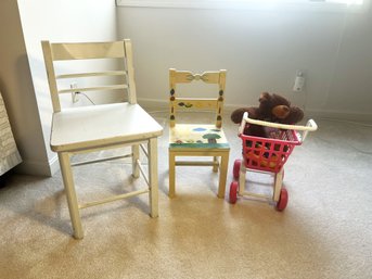 2BR/ 3pcs - Children's Chairs And Shopping Cart With Toys