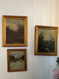 LR/ 3 Gilt Framed Vintage Paintings - Landscapes Dark Colors