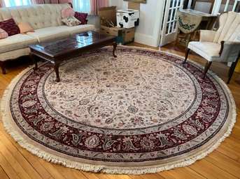 LR/ Impressive Round Fringed Burgundy Ivory Blue Floral Large 10.5 Ft Area Rug