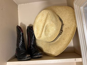 3B/ 2pcs - Pair Childs Cowboy Boots 'Texas' And Adult Resistol Cowboy Hat