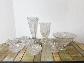 AD/A Box 9pcs - Vintage Decorative Pressed Glass Lot