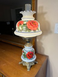 3B/ Vintage Hurricane Painted Floral Table Lamp