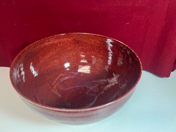 LS/ Beautiful Deep Red-Purple Large Artisan Pottery Bowl - Artist Signed Higa EK, Hawaii