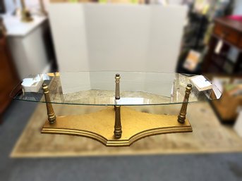 CRB4/B: Neoclassical Glass Topped Gold Accented Coffee Table W 4 Leg Platform Base