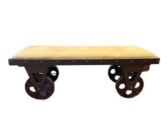 CRC8/F: Very Cool Modern Industrial Bench On Wheels With Fabric Cushion Seat