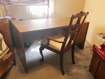 1BR/ 2 Items: Canadian Made Solid Wood Desk W/ 2 Drawers Wkey & Fancy Wood Chair - Ball And Claw Feet