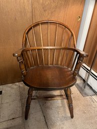 LO/ Vintage Bow Back Windsor Style Wooden Chair With Unique Twisted Metal Stabilizers