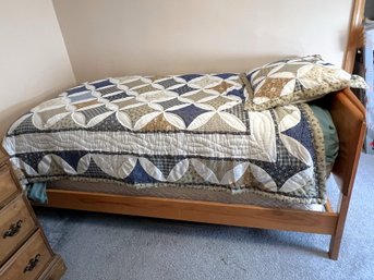 1BR/ 3 Pieces - Twin Bed W/ Heywood Wakefield Solid Wood Frame, Mattress, Box Spring, Bedding