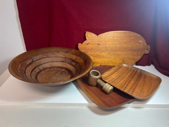 LS/ 5pcs - Vintage Woodware Serving Items Lot: Maine, Italy Etc