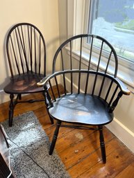 3BR/ 2pcs - Vintage Wood Windsor Chairs - 1 Arm Chair, 1 Side Chair