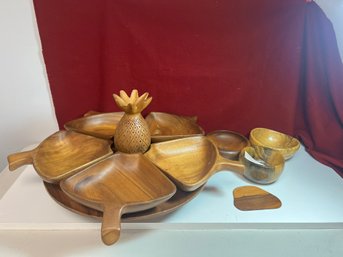 LS/ 5pcs - Tropical Theme Vintage Woodware: Monkey Pod Wood Fair Craft Manila Lazy Susan Etc