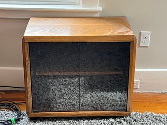 3BR/ Smoked Glass Media Cabinet With 2 Shelfs, On Casters