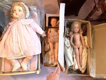 3BR/ Bed W/ Doll & 2 Boxes - Vintage Doll Lot - Possibly One Is  A Madam Alexander