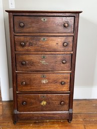 BR3/ Vintage - Antique 5 Drawer Wood Dresser Bureau On Wheels