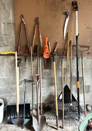 G/ Yard Tools Lot - Black & Decker 13' Hedge Trimmer, Fiskars Power Stroke Tree Trimmer, Loppers, Rakes Etc.