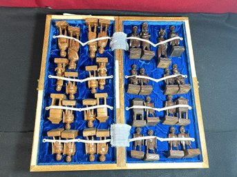 LS/ Box - Hand Carved Light & Dark Wood Philippines Chess Set In Custom Box