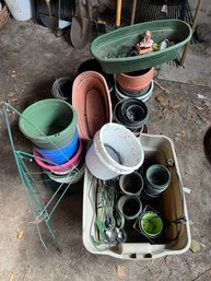 G/ Huge Plastic & Molded Garden Pot Lot - Asst Sizes & Shapes, Little Fairy & Fairy Furniture, Tomato Cages...