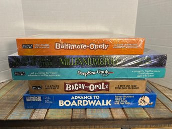 CRE7/RER 5pcs: Games: Baltimore-Opoly, Millenniumopoly, DeepSea-Opoly, Bacon-Opoly, Advance To Boardwalk
