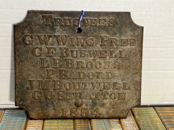AD37/RER: Antique 1894 Cast Iron Bridge Sign - Very Heavy Trustee Sign Dated 1894