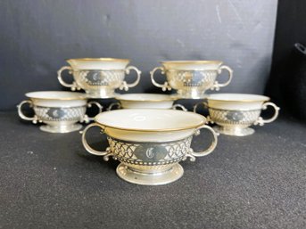 SF/ Box 6pcs - Vintage Lenox And Sterling Silver Cream Soup Bowls