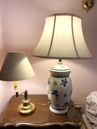 3BR/ 2 Pretty Table Lamps - One Brass With Swing Arm, One Porcelain With A Unique Finial