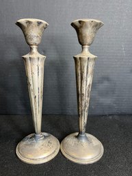 SF/ 2pcs - Beautiful Art Deco Style Tall Sterling Silver Weighted Candlesticks