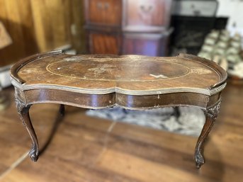 LF/ Vintage Coffee Table With Leather Center In-set And Beautiful Curved Carved Legs