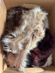 B2A/ Box Of Assorted Fur Accessories - Shawl, 4 Hats, 7 Collar Trims, 2 Rabbit Pelts, Bag Of Small Strips...