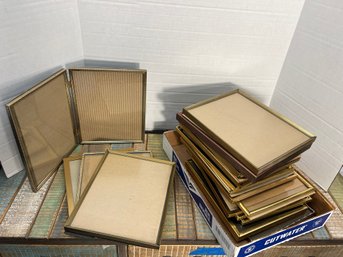 AD66/RER 18pcs: Assorted Gold & Brass Colored Metal Frames W Glass Panes - Most 8' X 10'