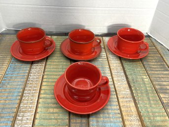 CRL5/RER 8pcs: Metlox Poppy Trail Ruby Red 4 Coffee Cups And 4 Saucers