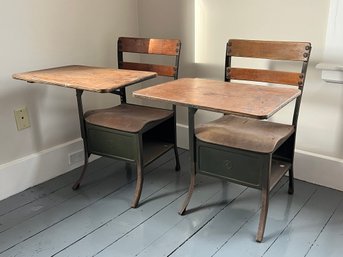 2BR/ 2pcs - Antique Vintage Wood And Steel School Desk - Chairs (1 Piece)