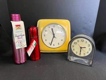 SF/ 4pcs - 2 Battery Operated Clocks And 2 New With Tags Water Bottles