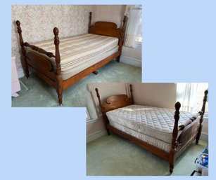 B2A/ Pair Of 2 Vintage Wood Twin Sized Bed Sets On Wheels